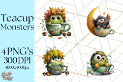 Halloween Teacup Monster Clipart PNG for Stickers Product Image 1
