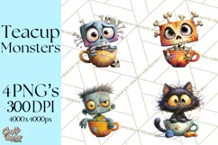 Halloween Teacup Monster Clipart PNG for Stickers Product Image 1