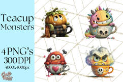 Halloween Teacup Monster Clipart PNG for Stickers Product Image 1