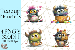Halloween Teacup Monster Clipart PNG for Stickers Product Image 1