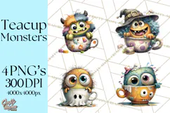 Halloween Teacup Monster Clipart PNG for Stickers Product Image 1