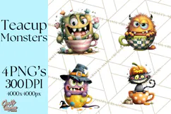 Halloween Teacup Monster Clipart PNG for Stickers Product Image 1
