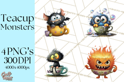 Halloween Teacup Monster Clipart PNG for Stickers Product Image 1