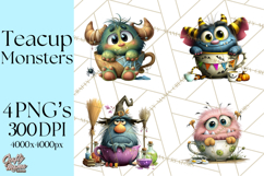 Halloween Teacup Monster Clipart PNG for Stickers Product Image 1