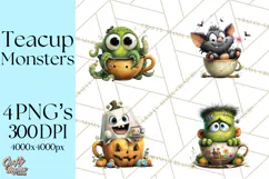 Halloween Teacup Monster Clipart PNG for Stickers Product Image 1