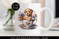 Puppy in Teacup Mug Wrap Full Design, Cute Dog Sublimation Product Image 1