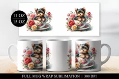 Yorkie Puppy Floral Teacup Full Mug Wrap Sublimation Design Product Image 2