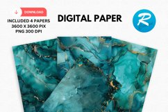 Teal Alcohol Ink Digital Paper, Alcohol Ink Background Product Image 1