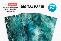 Teal Alcohol Ink Digital Paper, Alcohol Ink Background Product Image 1