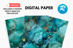 Teal Alcohol Ink Digital Paper, Alcohol Ink Background Product Image 1