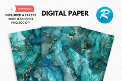Teal Alcohol Ink Digital Paper, Alcohol Ink Background Product Image 1
