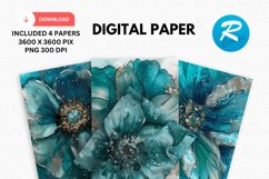 Teal Alcohol Ink Flower Digital Paper, Flower Background Product Image 1