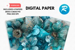Teal Alcohol Ink Flower Digital Paper, Flower Background Product Image 1