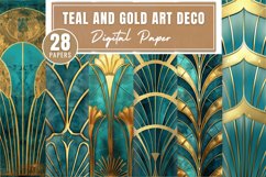 Teal and Gold Art Deco Digital Paper Bundle Product Image 1