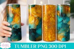 Teal and gold tumbler wrap sublimation PNG, Alcohol ink PNG Product Image 1