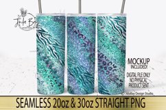 Teal Beautiful colored tumblers with marble milky way texture and animal prints