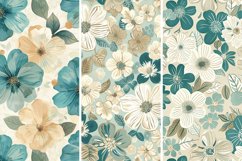 Teal &amp; Beige Flowers Seamless Pattern Digital Paper Bundle Product Image 2