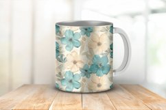 Teal &amp; Beige Flowers Seamless Pattern Digital Paper Bundle Product Image 4