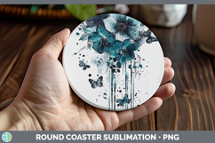 GorgeousTeal Drips Round Coaster design.