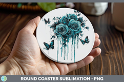 GorgeousTeal Drips BS01 Round Coaster design.