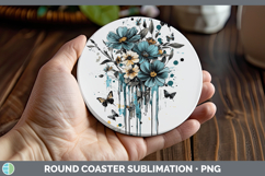 GorgeousTeal Drips Round Coaster design.