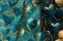 Teal And Golden Luxurious Hearts Digital Paper Bundle Product Image 6