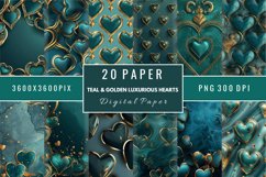 Teal And Golden Luxurious Hearts Digital Paper Bundle Product Image 1