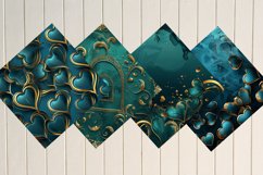 Teal And Golden Luxurious Hearts Digital Paper Bundle Product Image 3