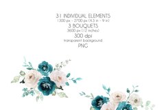 teal ivory white watercolor floral clipart flowers clip art spring summer wedding graphics bouquets