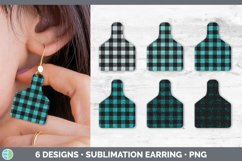 Bundle of six Teal Plaid cattle ear cow tag earrings sublimation designs.
