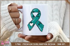 Ovarian Cancer Teal Ribbon sublimation, Cancer Awareness png Product Image 2