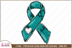 Ovarian Cancer Teal Ribbon sublimation, Cancer Awareness png Product Image 1