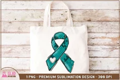 Ovarian Cancer Teal Ribbon sublimation, Cancer Awareness png Product Image 3