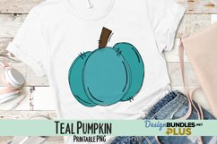 Teal Hand-Drawn Pumpkin Sublimation PNG Product Image 1