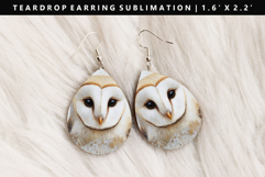 Owl Teardrop Earring Sublimation PNG Design Product Image 1