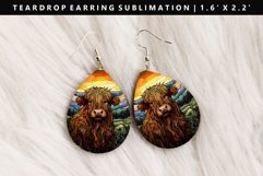 Highland Cow Teardrop Earring Sublimation PNG Design Product Image 1