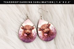 Highland Cow Teardrop Earring Sublimation PNG Design Product Image 1