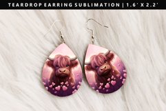 Highland Cow Teardrop Earring Sublimation PNG Design Product Image 1