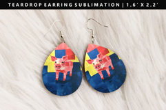 Pig Teardrop Earring Sublimation PNG Design Product Image 1