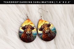Highland Cow Teardrop Earring Sublimation PNG Design Product Image 1