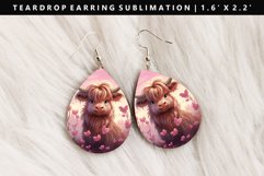 Highland Cow Teardrop Earring Sublimation PNG Design Product Image 1