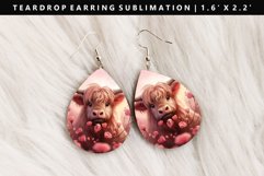 Highland Cow Teardrop Earring Sublimation PNG Design Product Image 1