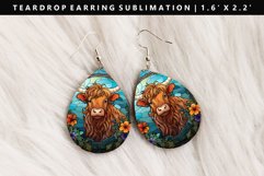 Highland Cow Teardrop Earring Sublimation PNG Design Product Image 1