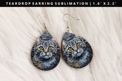 Funny Cat Teardrop Earring Sublimation PNG Design Product Image 1