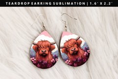 Highland Cow Teardrop Earring Sublimation PNG Design Product Image 1