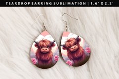 Highland Cow Teardrop Earring Sublimation PNG Design Product Image 1