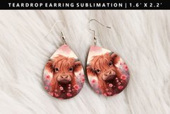 Highland Cow Teardrop Earring Sublimation PNG Design Product Image 1