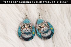 Funny Cat Teardrop Earring Sublimation PNG Design Product Image 1