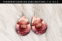 Highland Cow Teardrop Earring Sublimation PNG Design Product Image 1