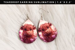 Highland Cow Teardrop Earring Sublimation PNG Design Product Image 1